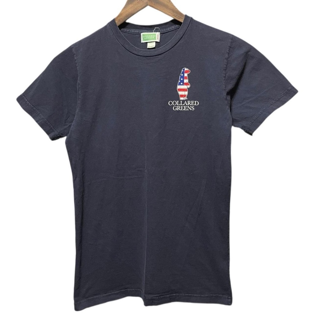 collard greens American flag polar bear graphic short sleeve made in USA T-Shirt